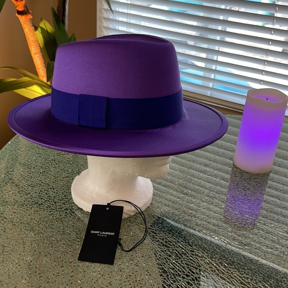 SAINT LAURENT Paris Fedora Satin Colore Parma Vio - NWT - Picture 3 of 14